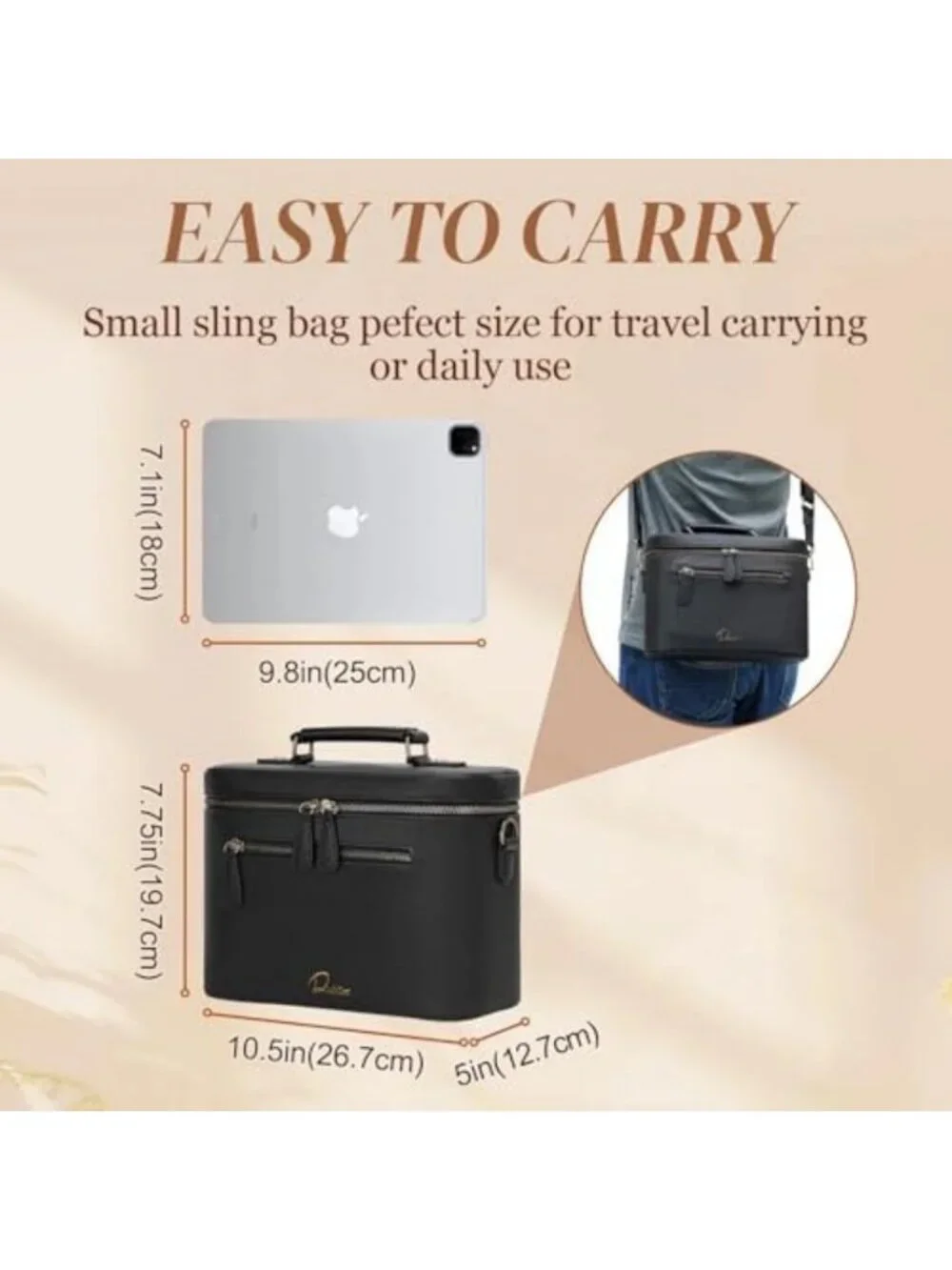 Waterproof Crossbody Camera Sling Bag, PU Leather Shoulder Case for